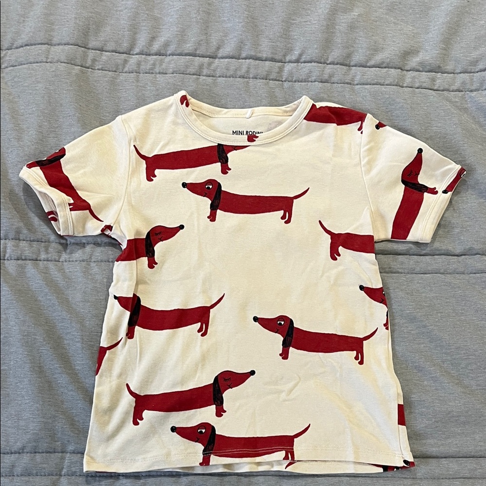 Mini Rodini Red and White Dachshund Tee